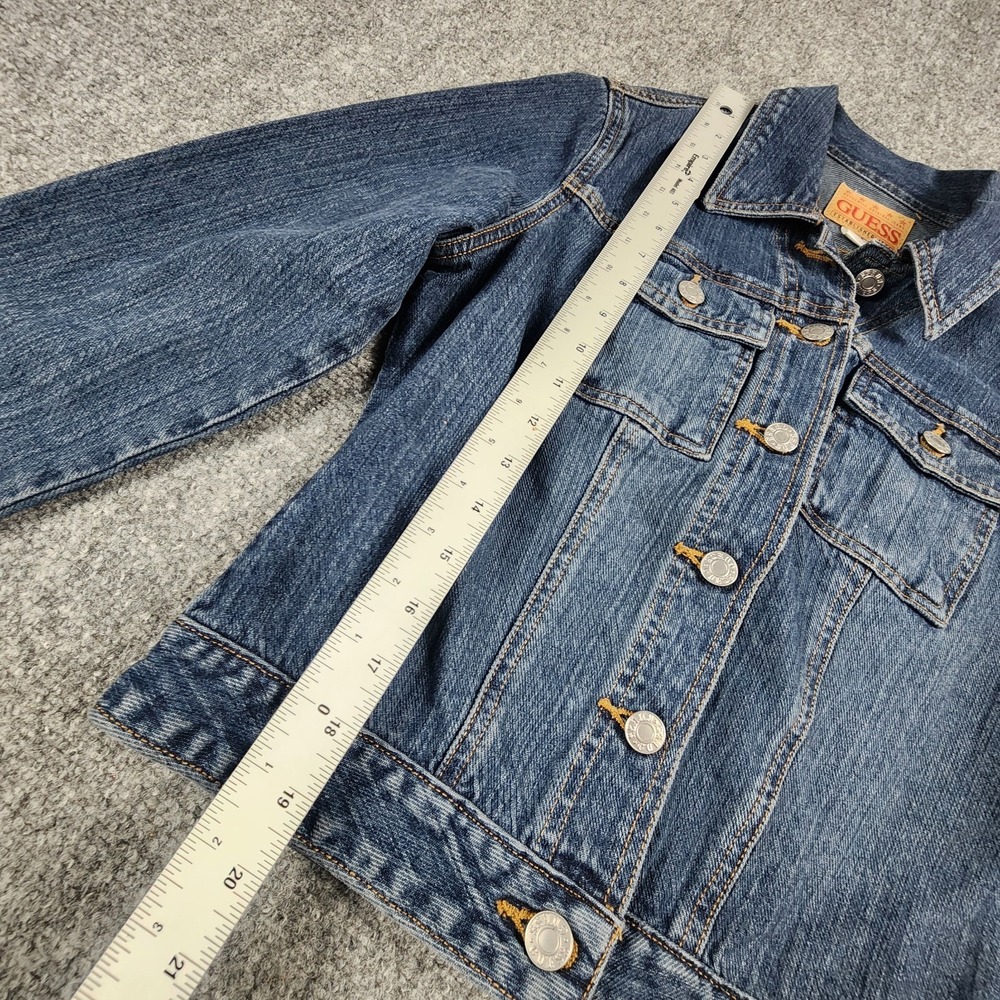 Vintage Guess Jeans Women's S Denim Jacket 90's Trucker Dark Wash Cropped Y2K - Picture 9 of 11